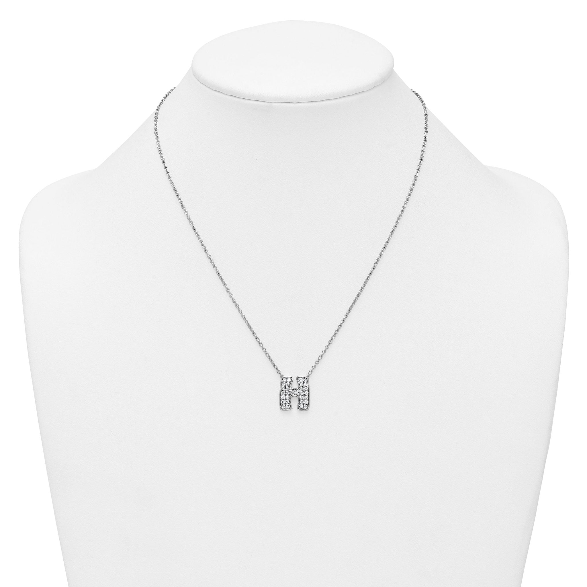 14k White Gold 5/8 carat Lab Grown Diamond VS+ F+ Complete Letter H 18 inch Initial Necklace