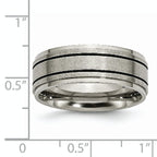 Black Enamel Ridged Wedding Band in Titanium, 8mm