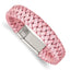 Stainless Steel Polished Metallic Pink Braided Leather Bracelet for Women