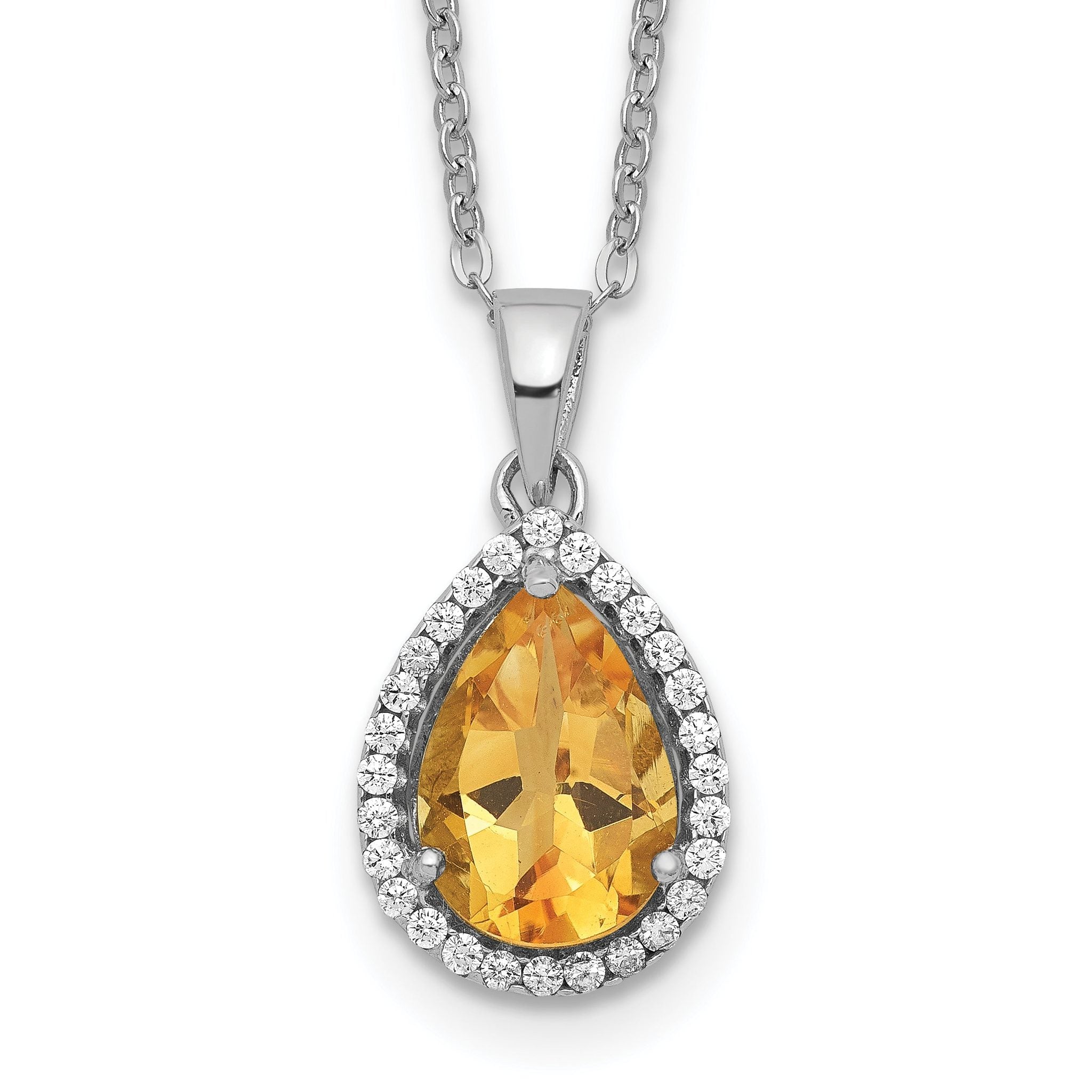 Sterling Silver Rhodium Polished Citrine & CZ Necklace Main image