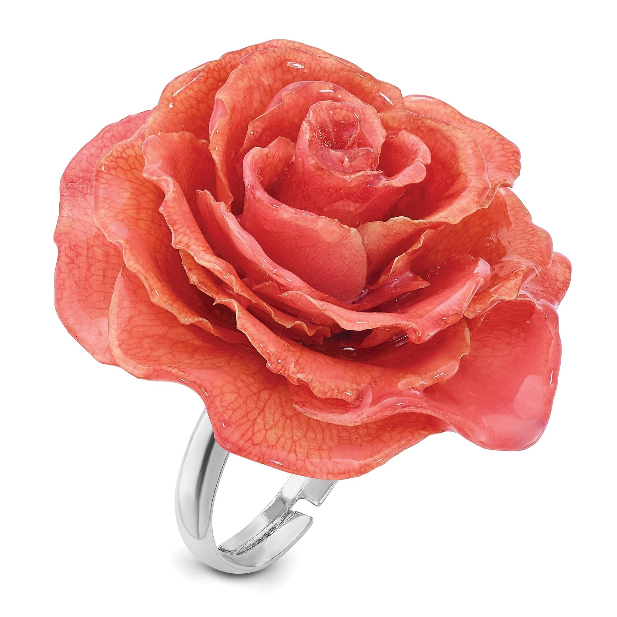 Lacquer Dipped Pink Real Rose Adjustable Silver-tone Ring Main image