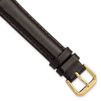 Smooth Leather Watch Band in Dark Brown with Gold-Tone Buckle, 19mm