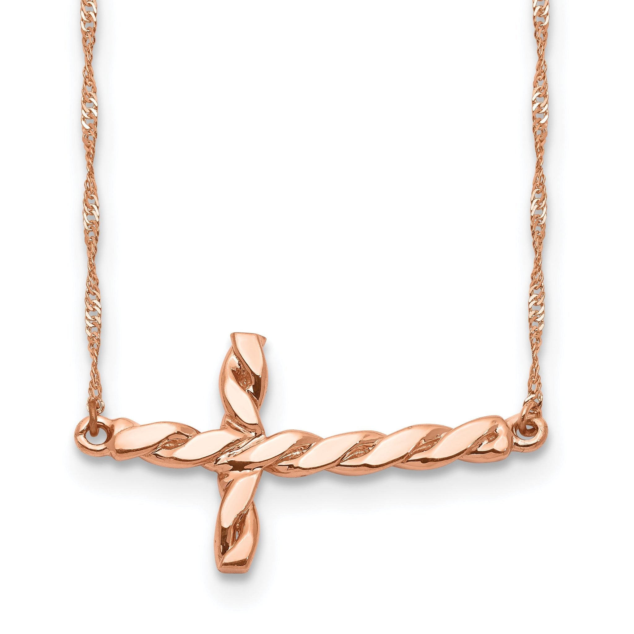 14K Rose Gold Twisted Sideways Cross Necklace Elegant 17 Inch Main image