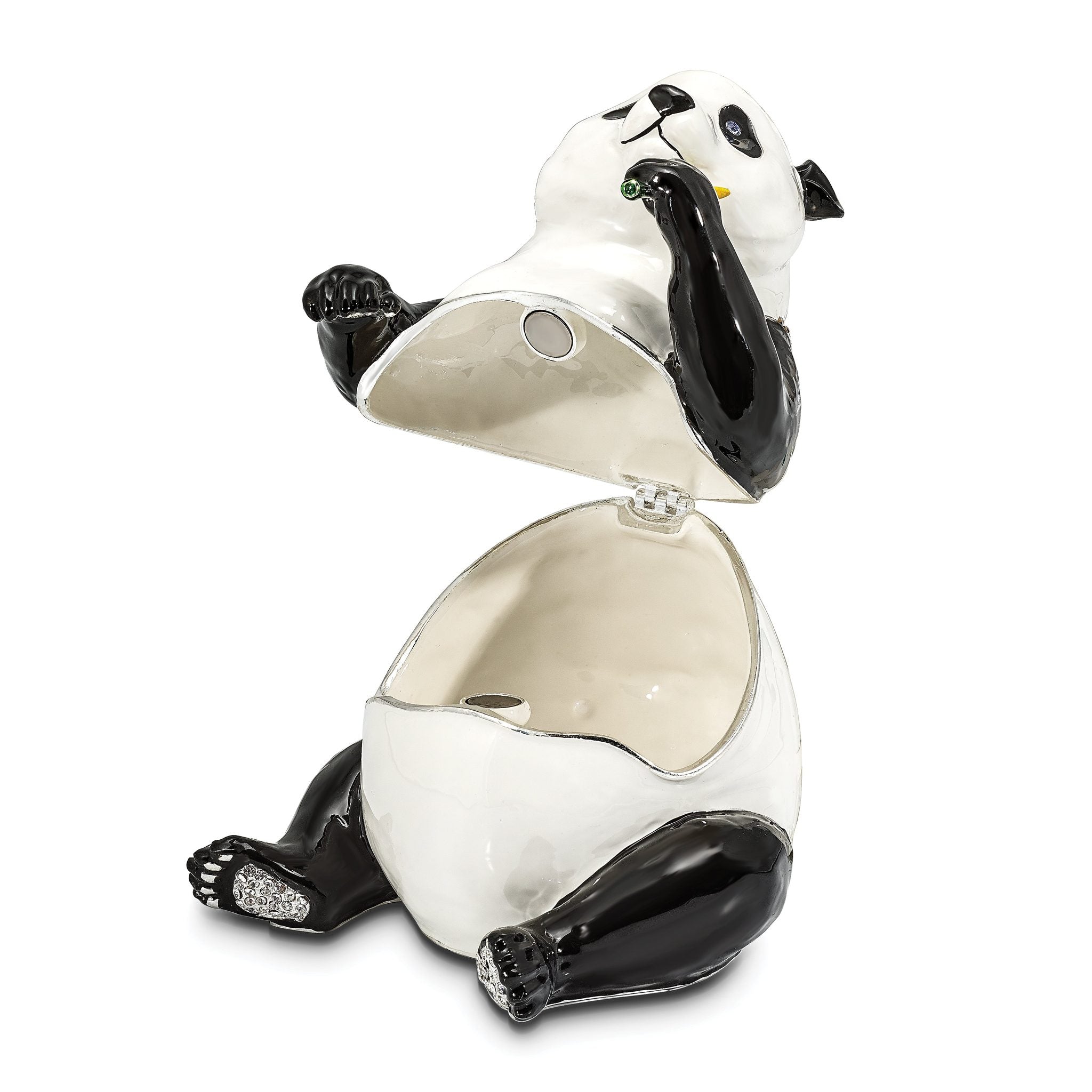 Luxury Giftware Pewter Bejeweled Crystals Silver-tone Enameled MANDA PANDA Large Panda Trinket Box with Matching 18 Inch Necklace Secondary image