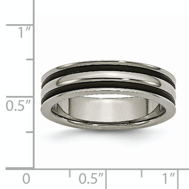 Grooved Wedding Band in Titanium with Black Rubber, 6mm