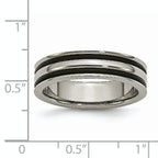 Grooved Wedding Band in Titanium with Black Rubber, 6mm