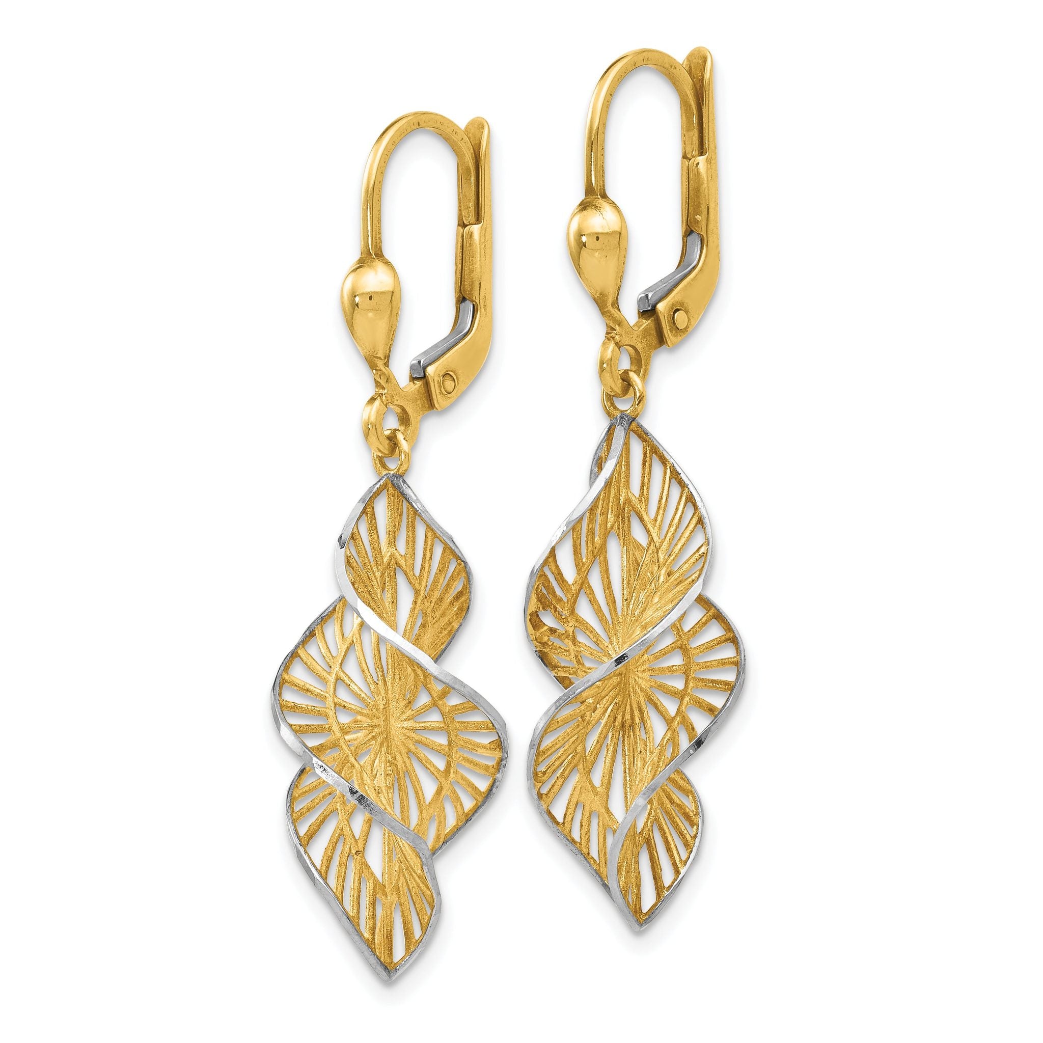 14K Gold Diamond-Cut Leverback Earrings with White Rhodium Finish Secondary image