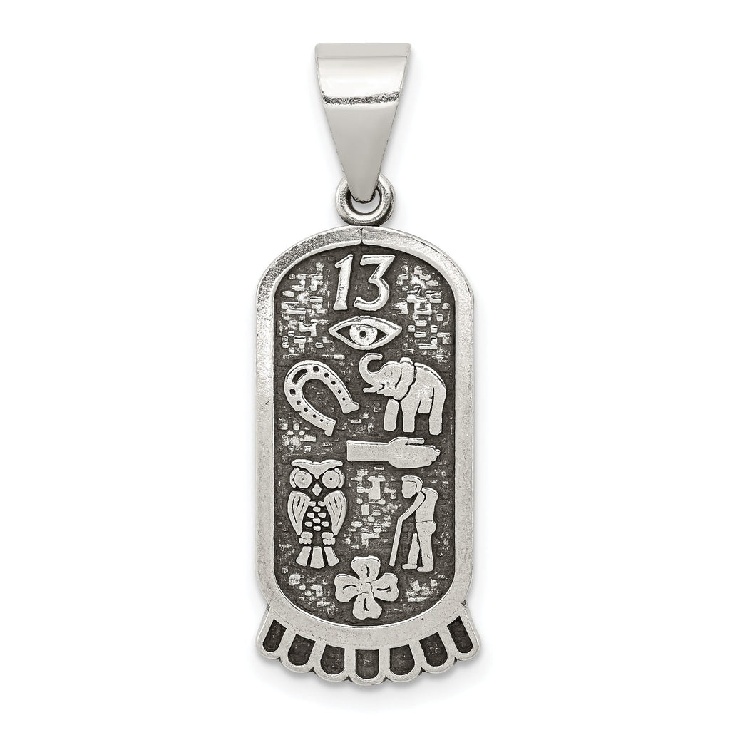 Sterling Silver 925 Men's Antiqued Good Luck Pendant 23mm