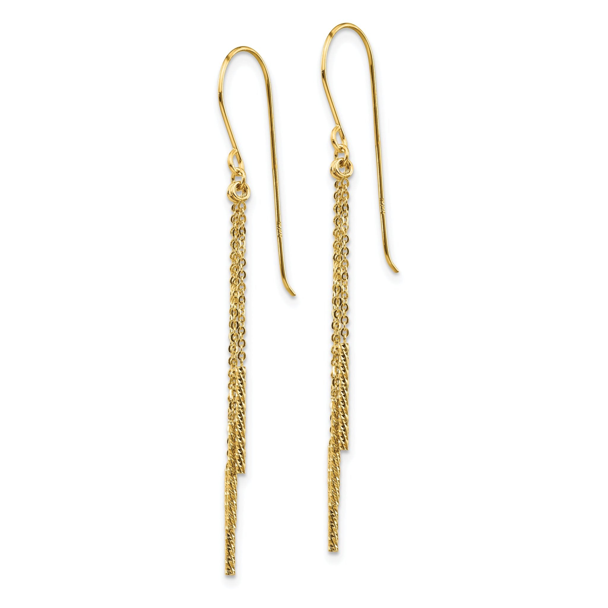 14k Polished Diamond-cut Chain and Bar Shepherd Hook Earrings Secondary image
