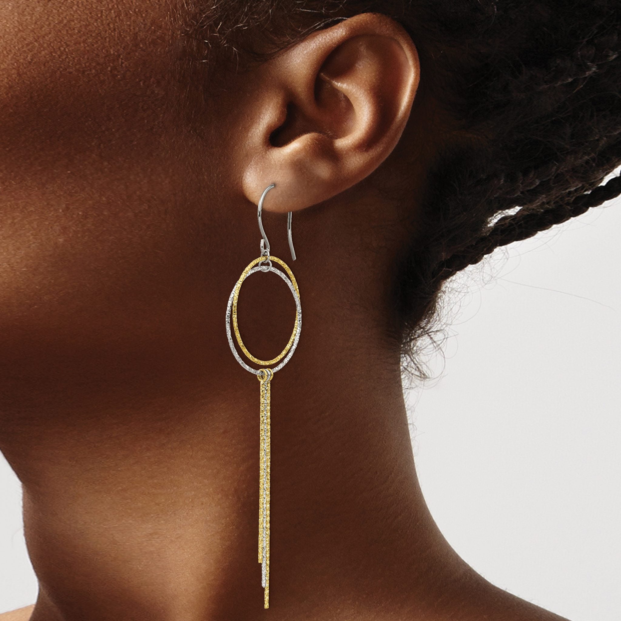 Stainless Steel Gold-Tone Polished Textured Drop Dangle Earrings for Women