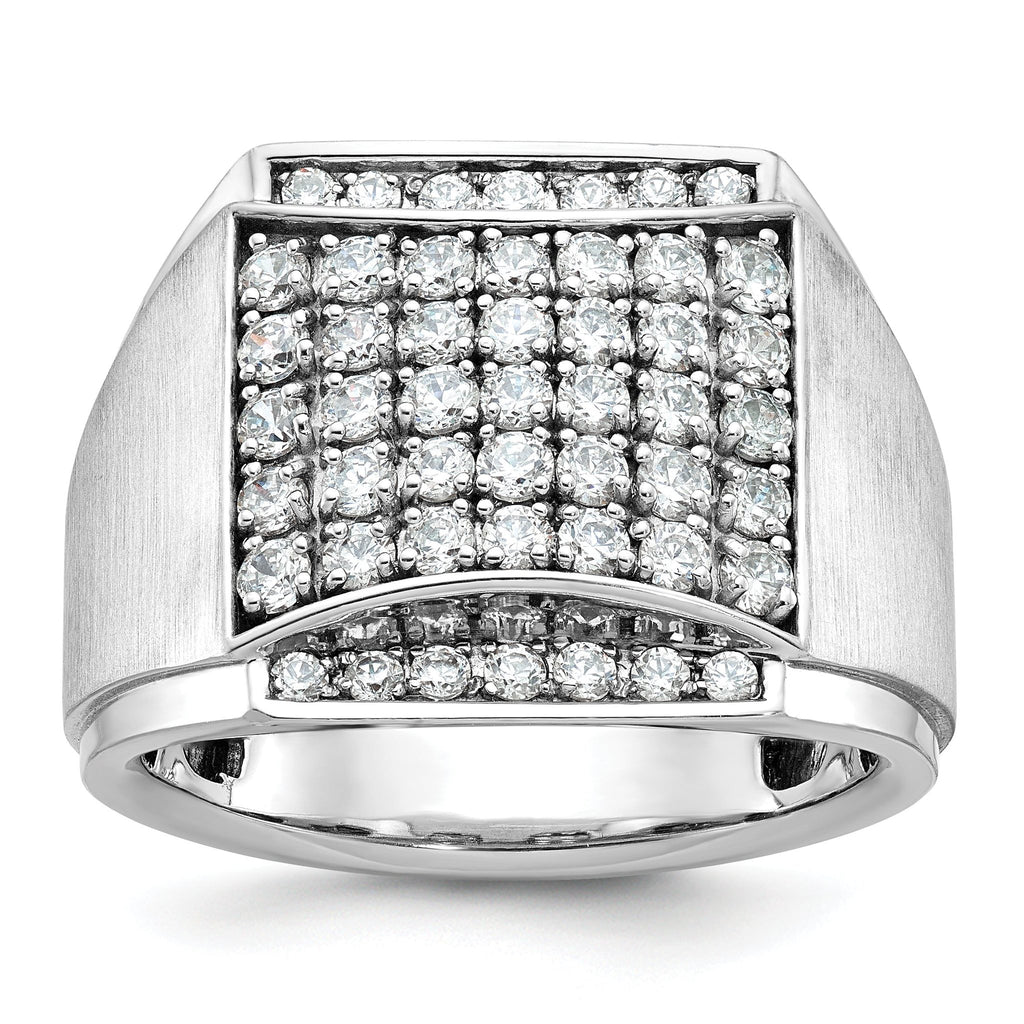 14k White Gold Mens Polished and Satin 1.5 Carat AA Quality Diamond Cluster Ring