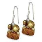 Sterling Silver Polished Amber, Citrine & FW Cultured Pearl Dangle Earrings