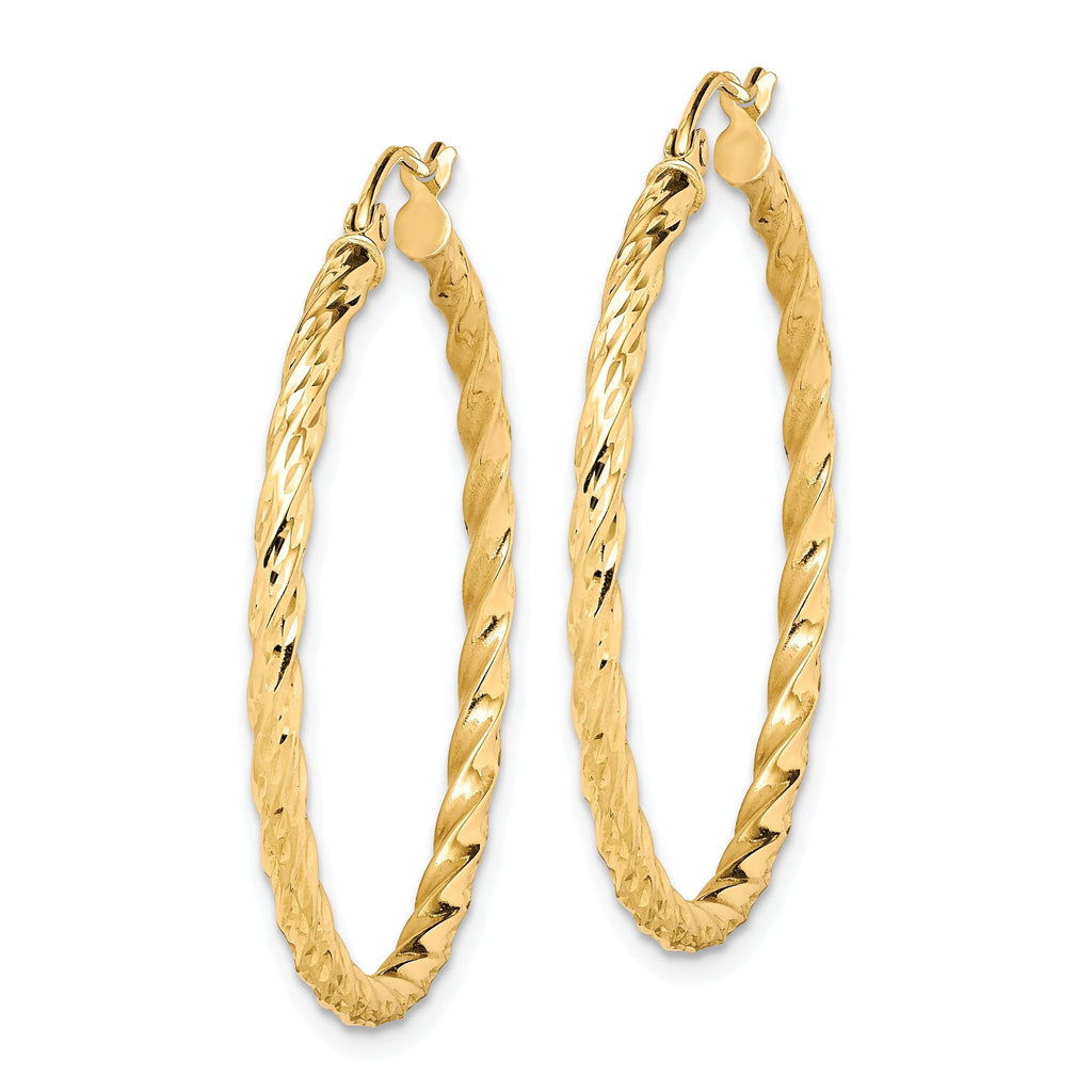 10K Gold Twisted Diamond-Cut Hoop Earrings 35mm Polished Finish