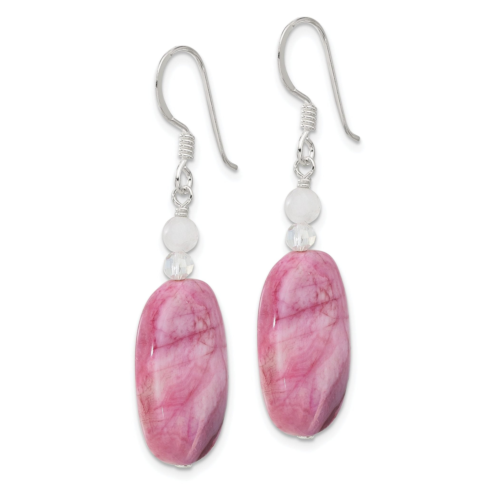 Sterling Silver Pink Agate, Pink Quartz and Crystal Earrings Secondary image
