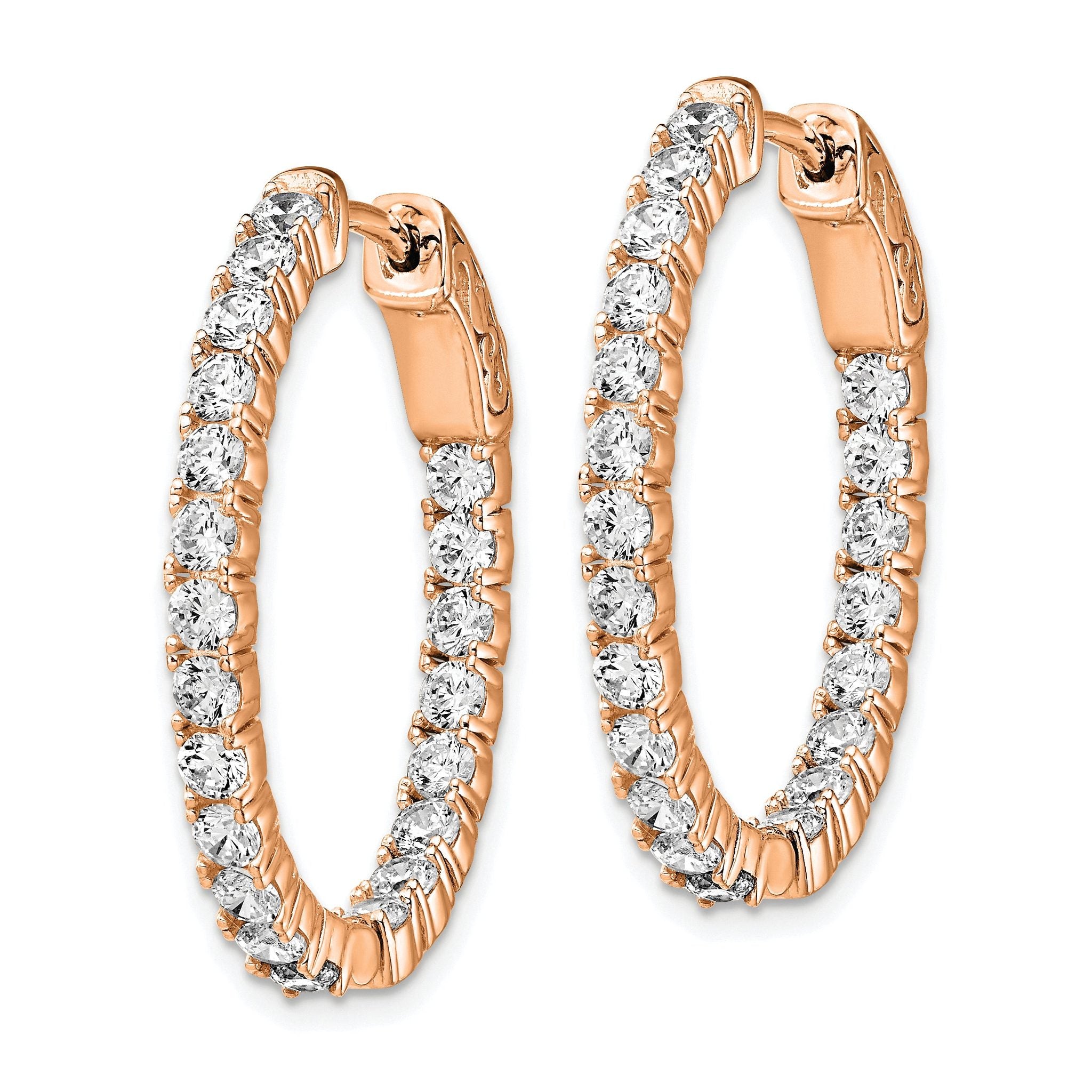 Sterling Shimmer Sterling Silver Rose-tone Flash Rose Gold-plated 42 Stone 2.5mm CZ In and Out Oval Hinged Hoop Earrings Secondary image