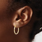 14K and White Rhodium Polished Diamond-cut Hoop Earrings