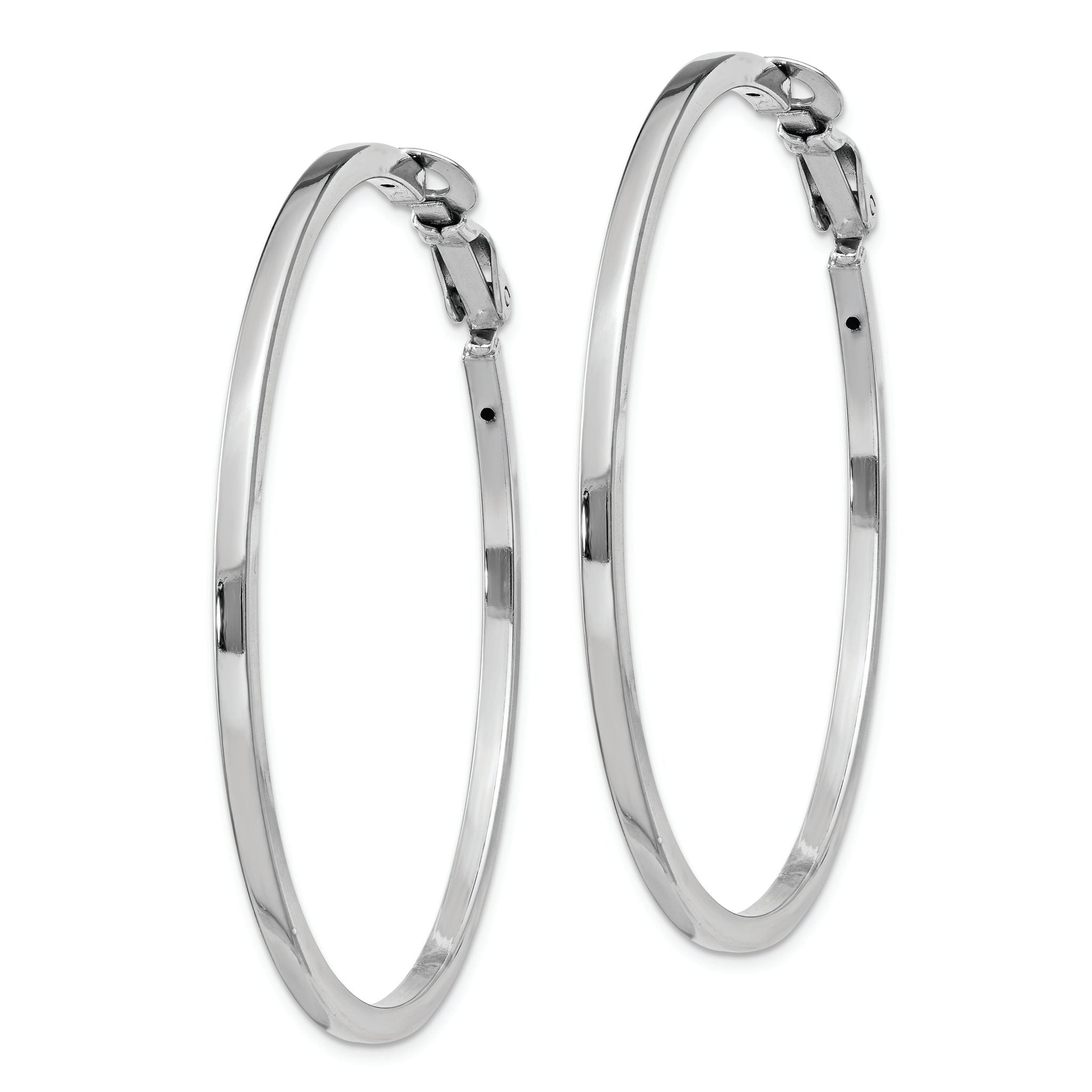 Sterling Silver RH-plated 2x50mm Omega Back Round Hoop Earrings Secondary image