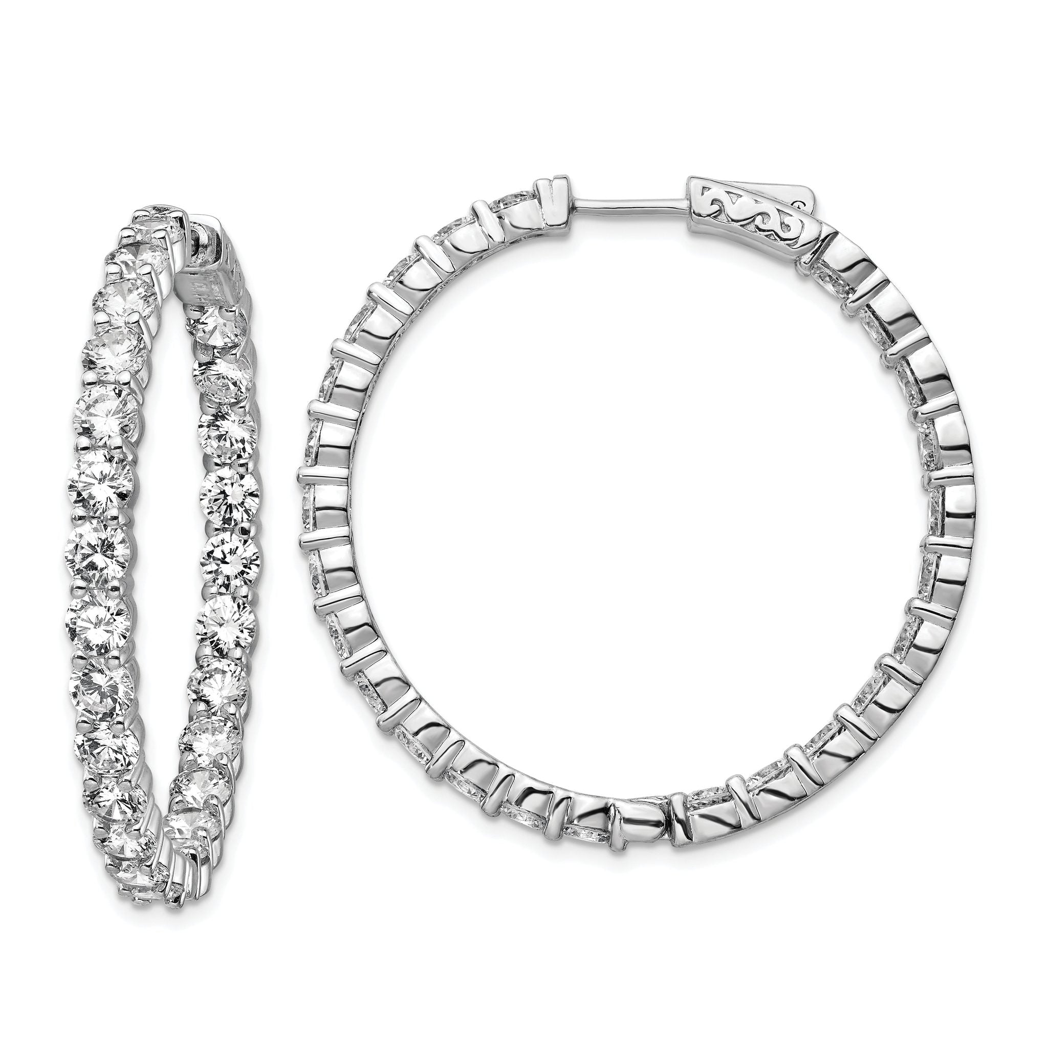Sterling Shimmer Sterling Silver Rhodium-plated 50 Stone 3.75mm CZ In and Out Round Hinged Hoop Earrings Main image
