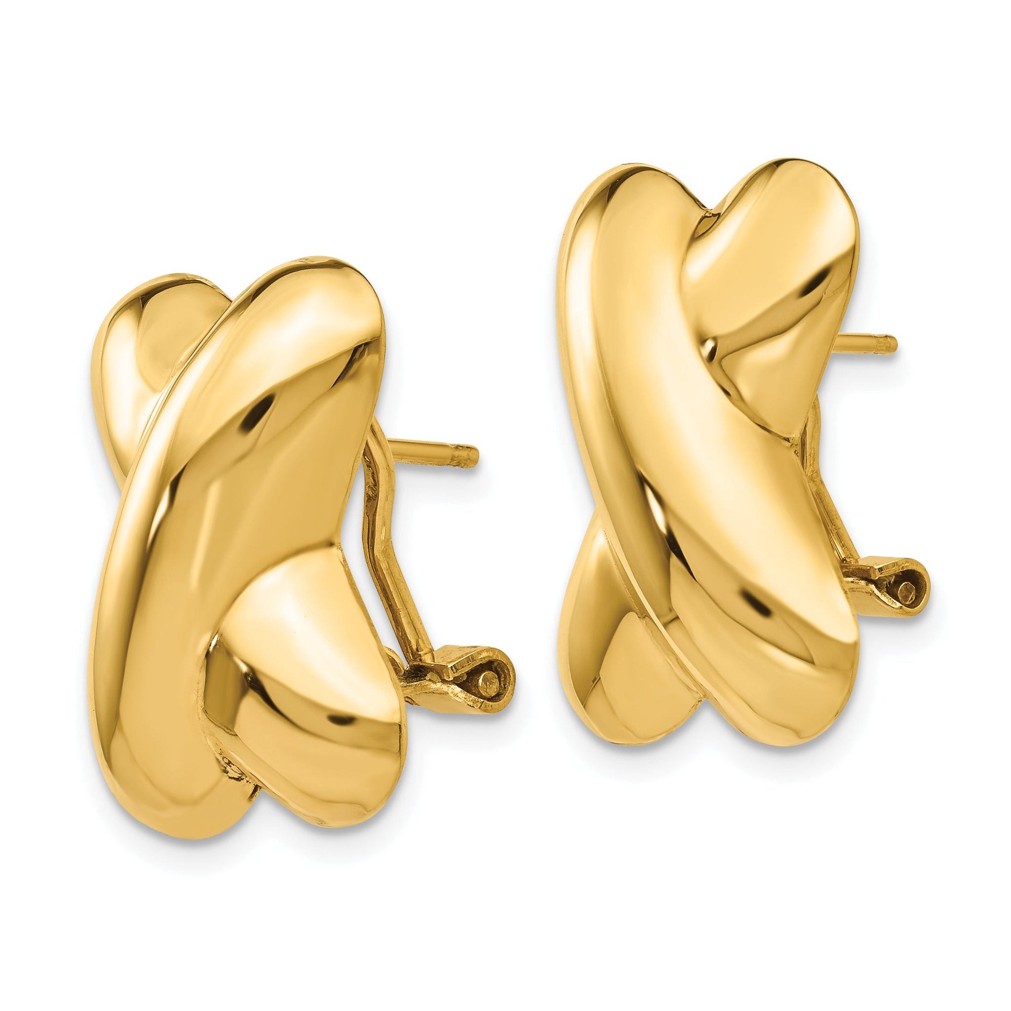 14k Polished X Omega Back Post Earrings Secondary image