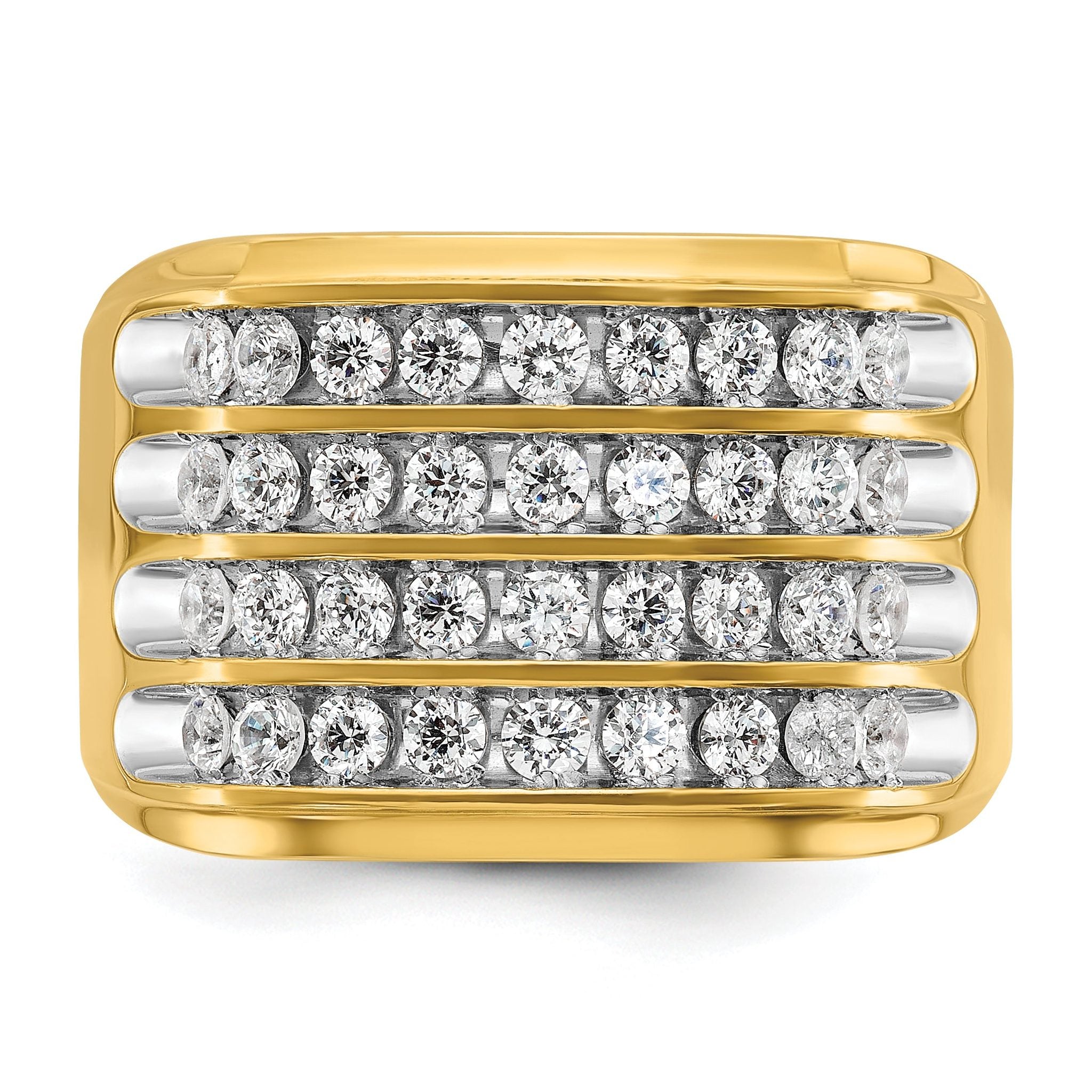 14k Mens Polished and Grooved 4-Row Ring Mounting, Mounting Only