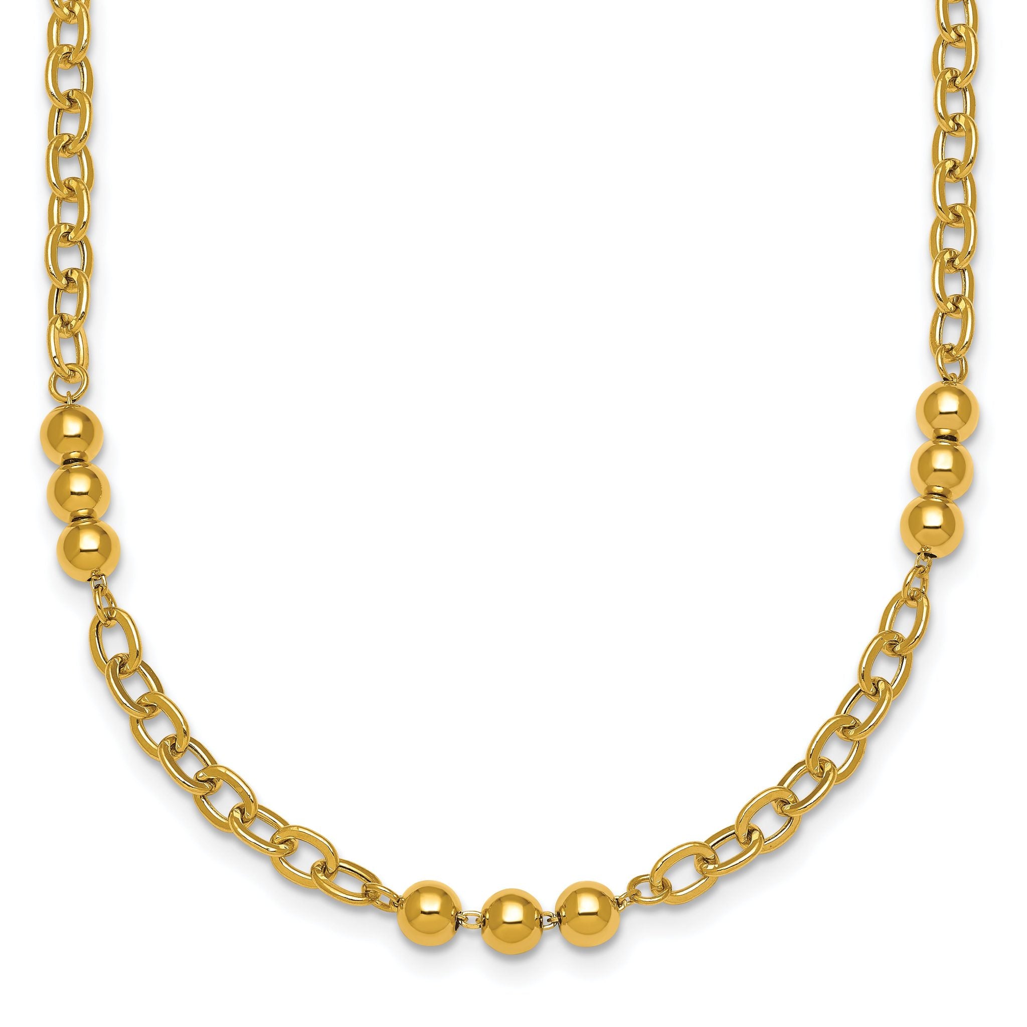 14K Polished 3.5mm Fancy Beaded and Cable Link 18 inch Necklace Main image