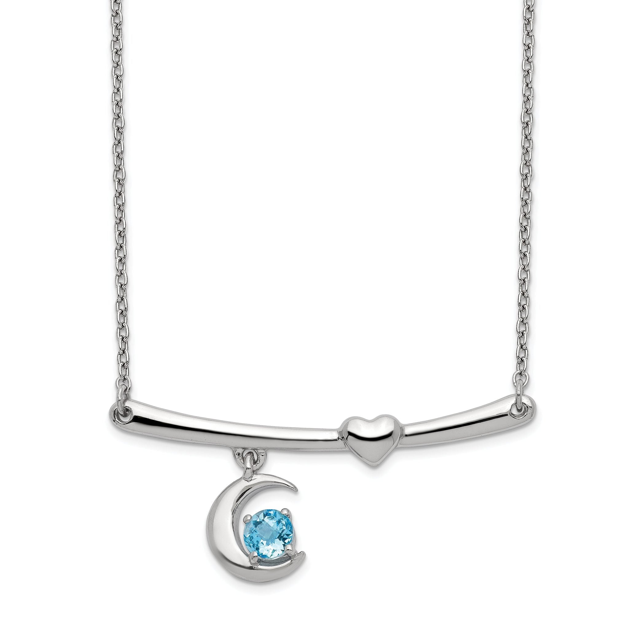 Sterling Silver Rhod-plat Swiss Blue Topaz Moon With 2.25in ext Necklace Main image