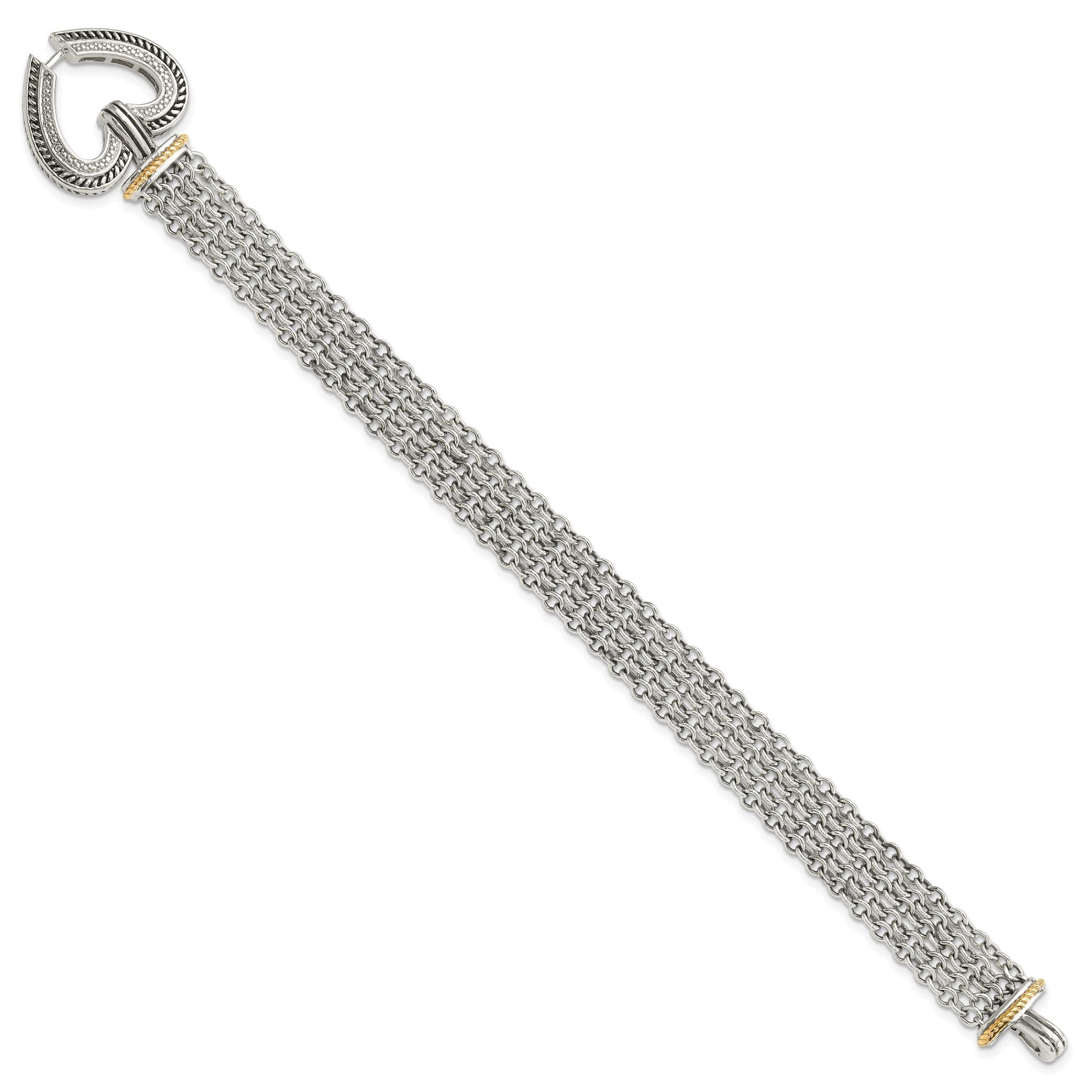 Shey Couture Sterling Silver with 14K Accent 7.75 Inch Antiqued Diamond Heart Bracelet Secondary image