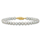 14k 5-6mm Grey Near Round Freshwater Cultured Pearl 7.5 inch Bracelet