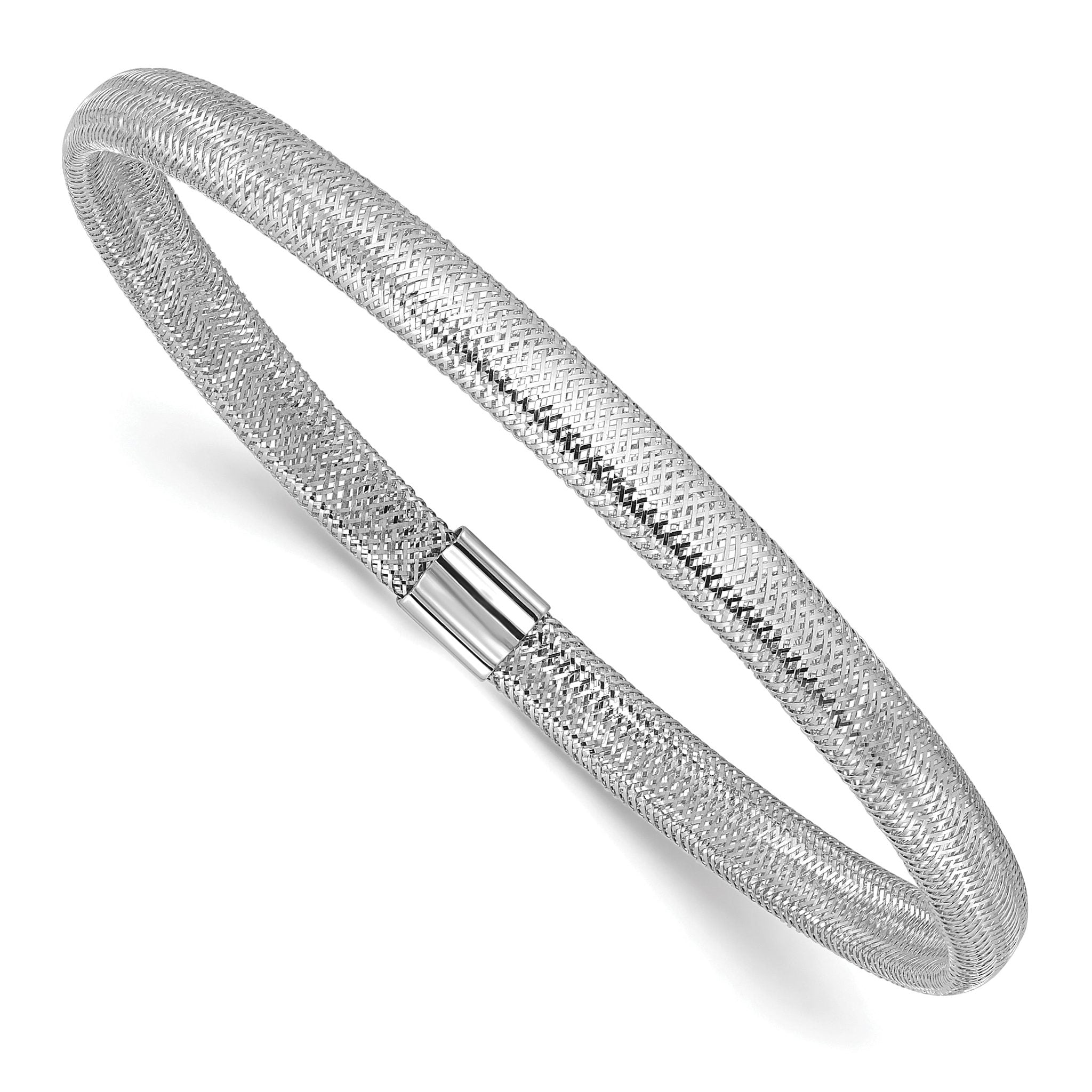 14K with White Rhodium Plating Polished Stretch Bracelet Main image