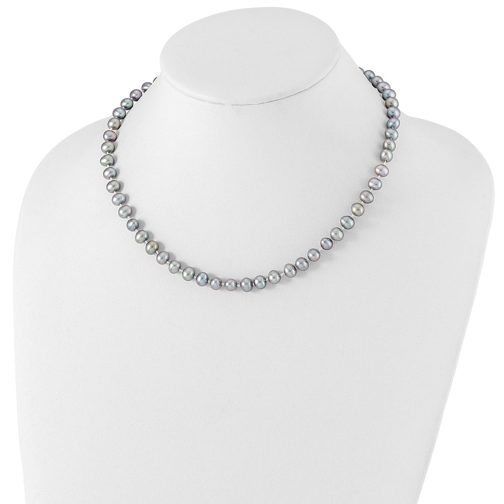 Sterling Silver Rhodium-plated 6-7mm Grey Near-Round Freshwater Cultured Pearl 16 inch Necklace