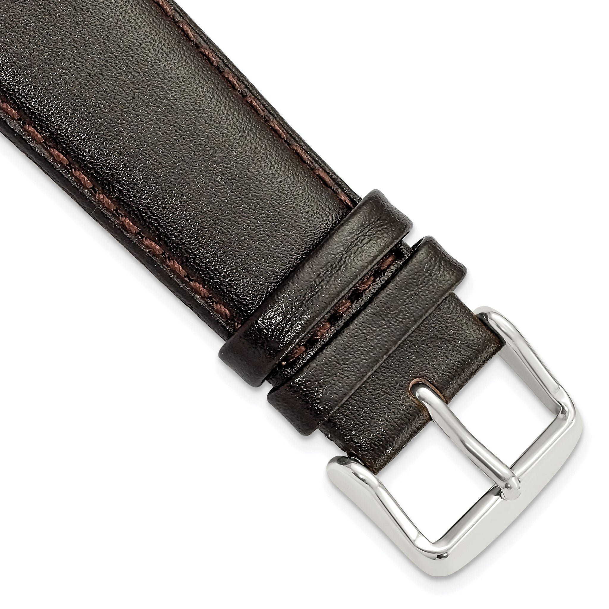Smooth Leather Chronograph Watch Band in Dark Brown, 24mm