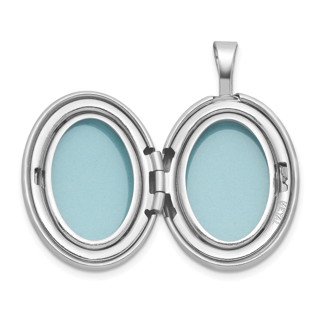 Sterling Silver Rhodium-plated Brushed And Polished 1/20 carat Diamond 16mm Oval Locket