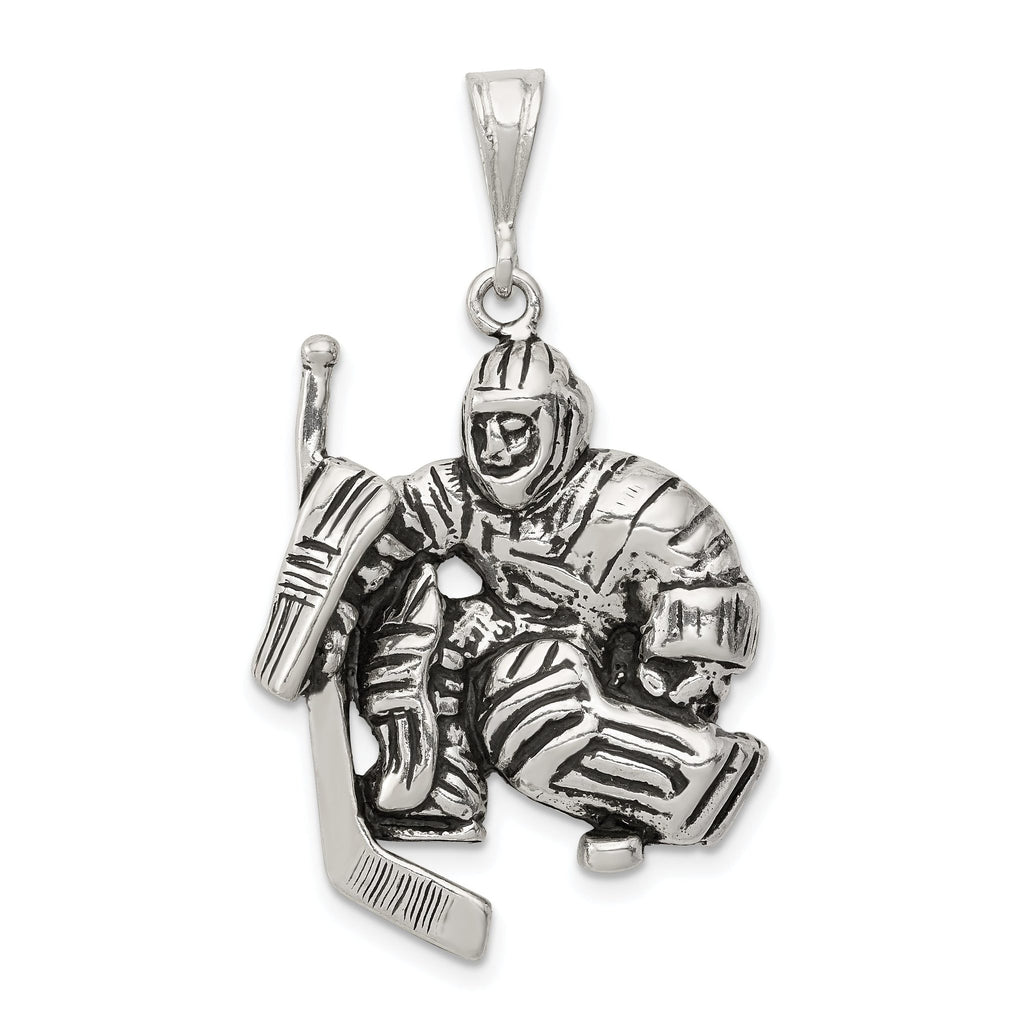 Sterling Silver 925 Men's Hockey Player Charm with Polished Finish