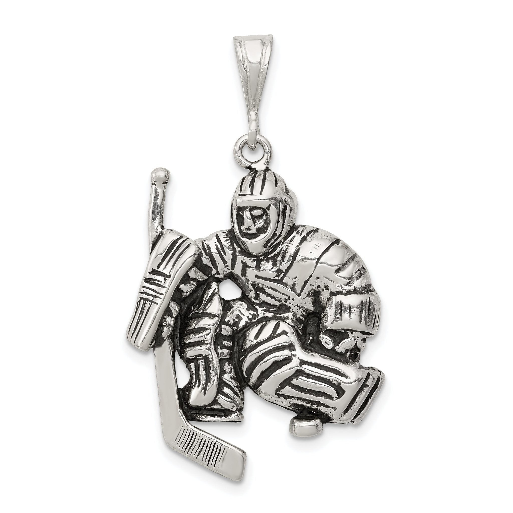 Sterling Silver 925 Men's Hockey Player Charm with Polished Finish