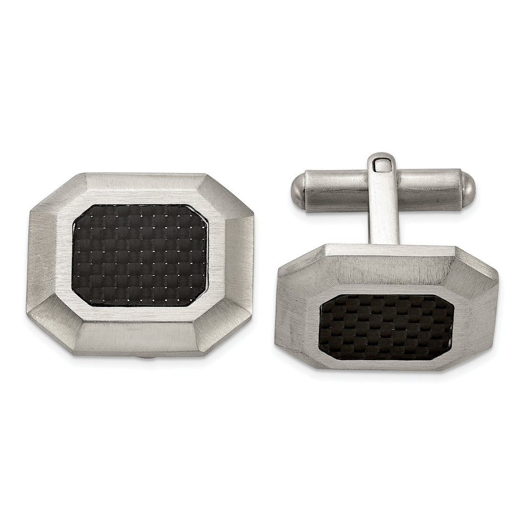 Stainless Steel Men's Jewelry Set with Black Carbon Fiber Inlay