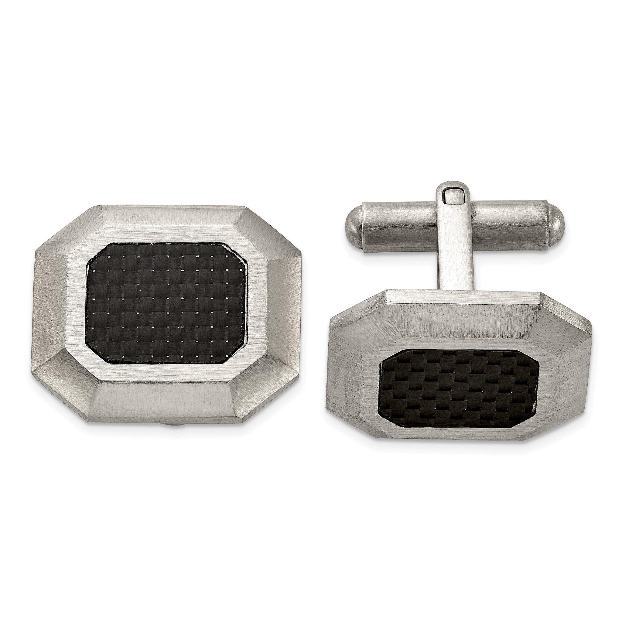 Stainless Steel Men's Jewelry Set with Black Carbon Fiber Inlay