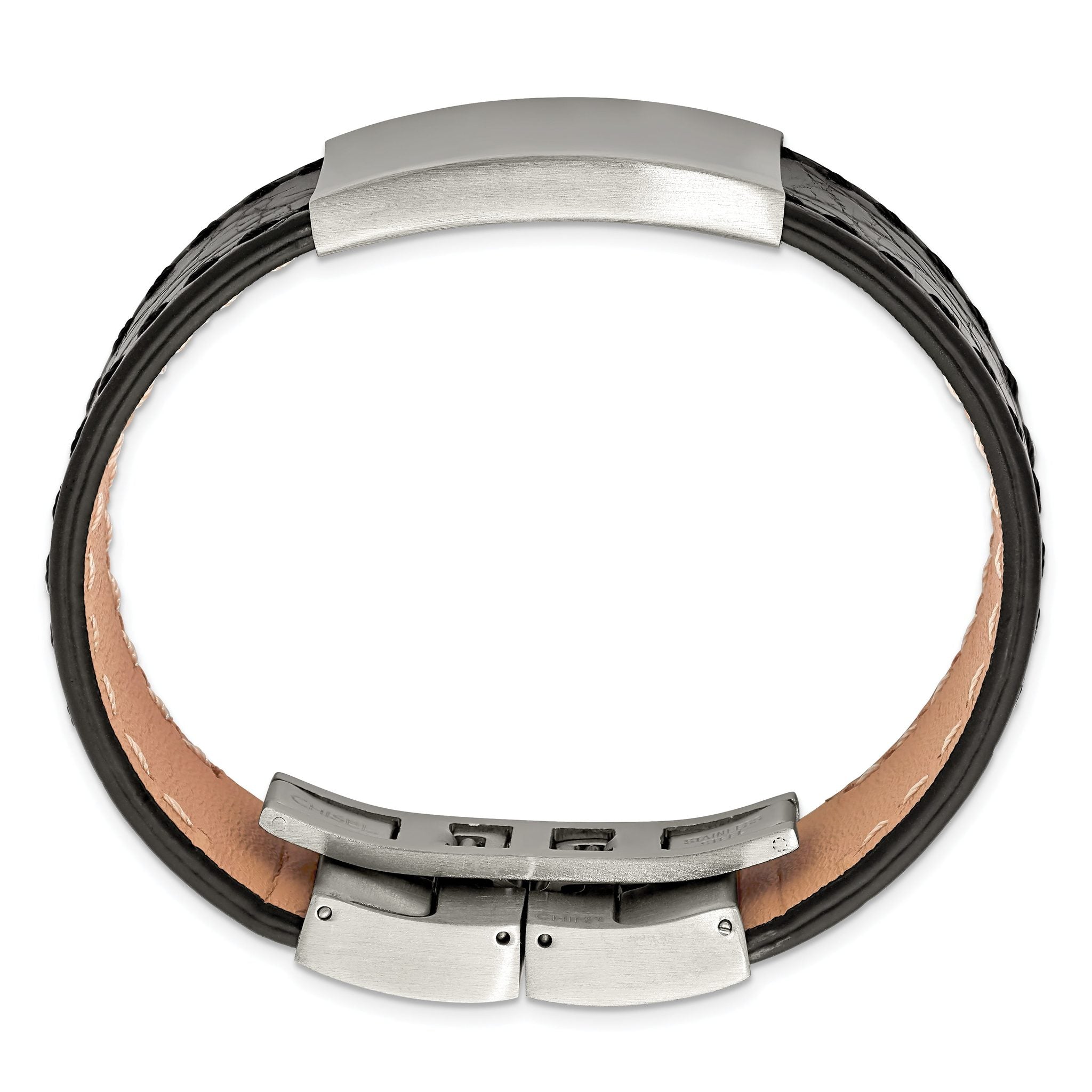 Stainless Steel Brushed Black Leather ID Bracelet for Men Secondary image