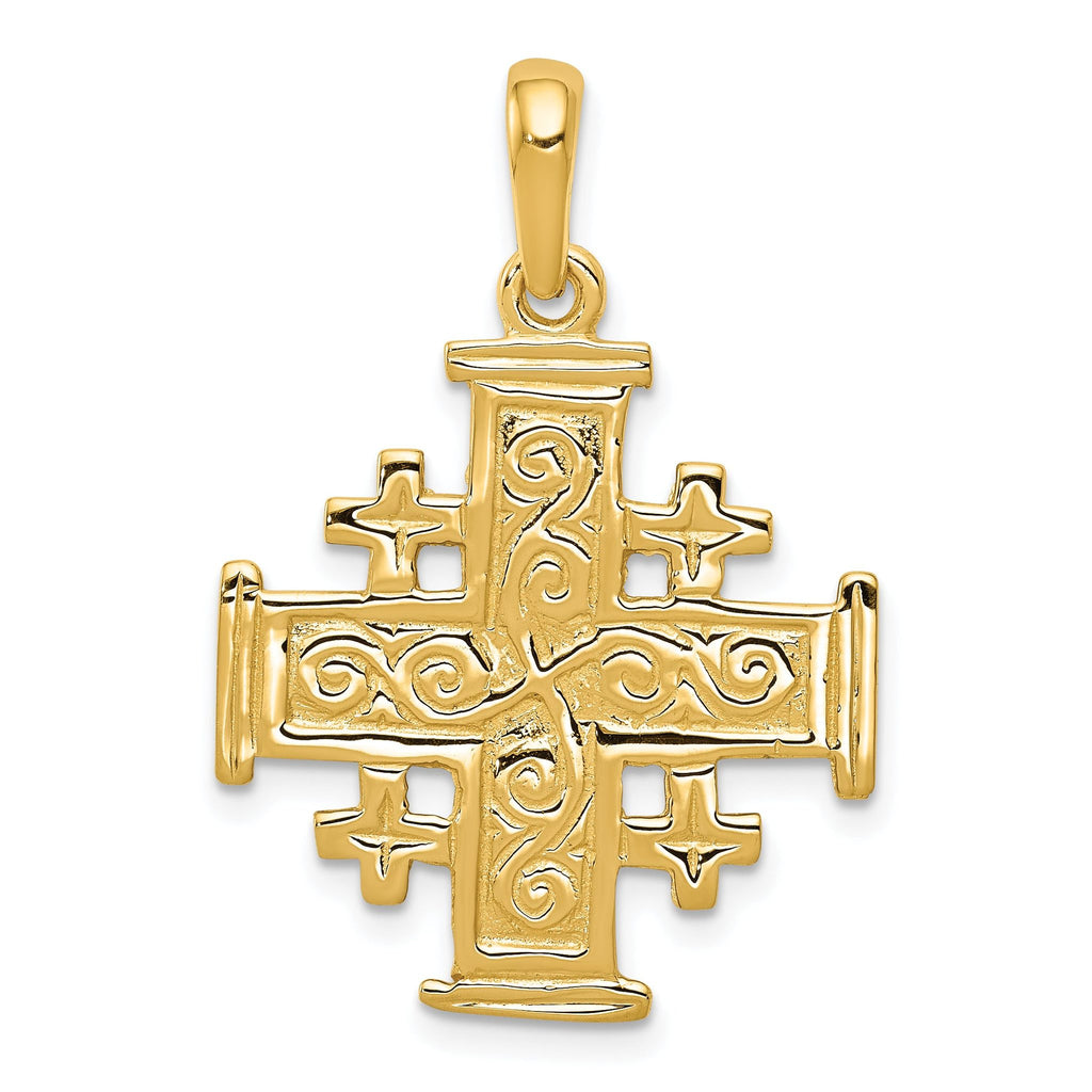 14K Gold Jerusalem Cross Pendant with Polished Reversible Design