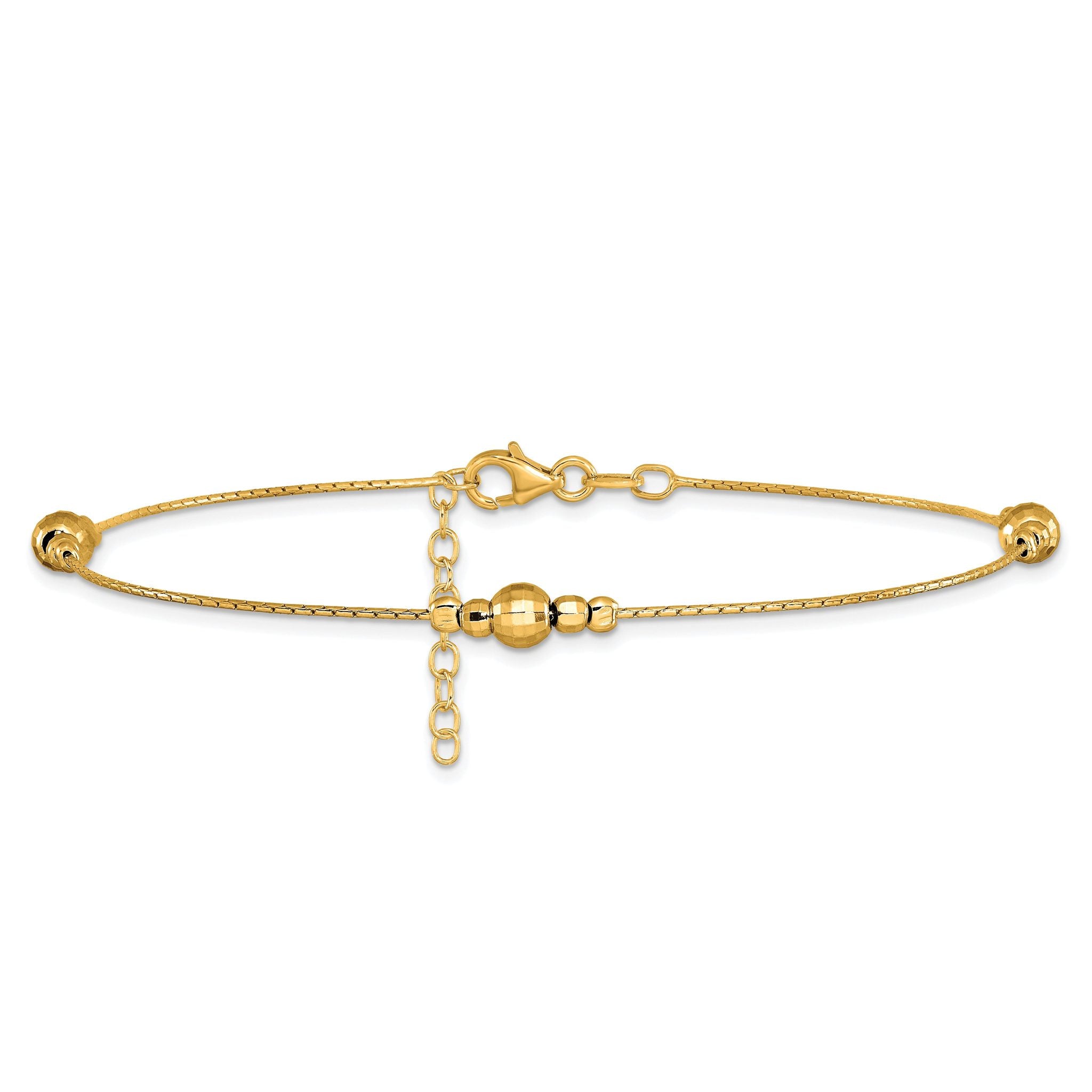 Sterling Silver Gold-plated Mirror Bead 9 inch Plus 1 inch Extender - Total 10 inch Anklet