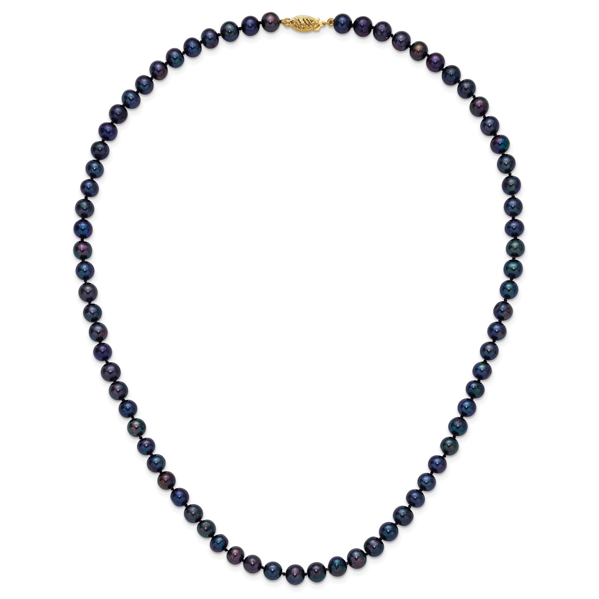14k 6-7mm Black Near-Round Freshwater Cultured Pearl 7.5 inch Bracelet