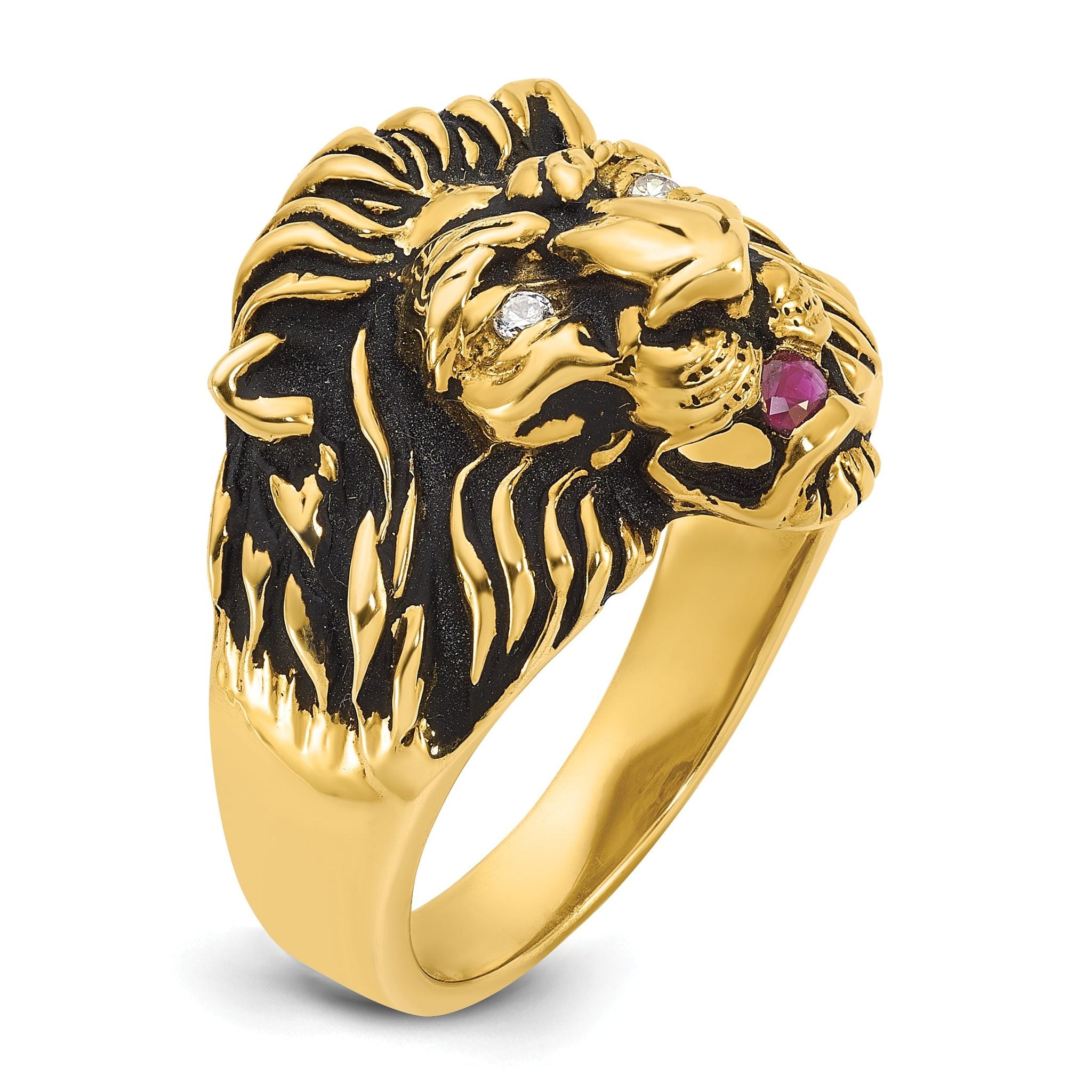 10k Men's Diamond and Ruby Antiqued Lion Complete Ring