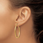 14k Satin and D/C 2mm Round Tube Hoop Earrings