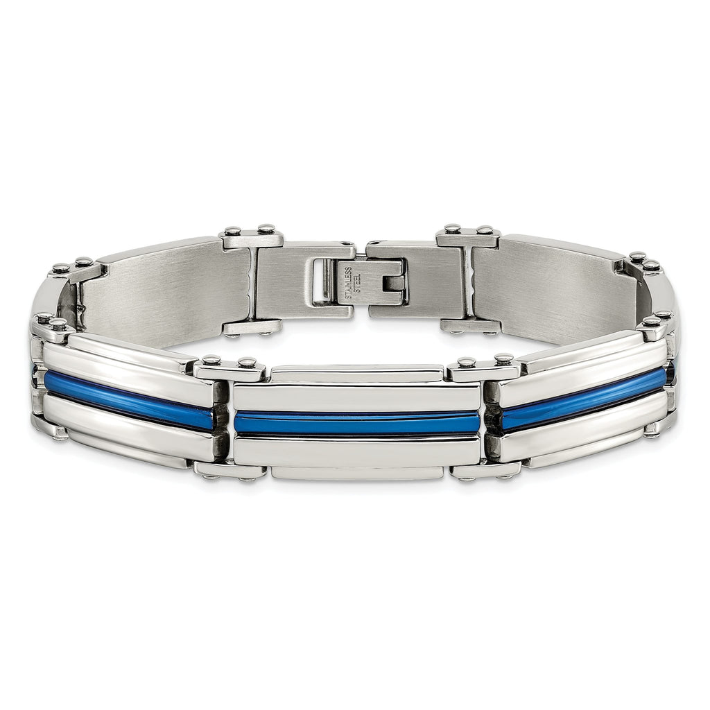 Stainless Steel Polished Blue IP-plated Link Bracelet for Men