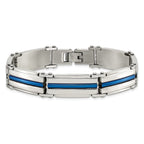 Stainless Steel Polished Blue IP-plated Link Bracelet for Men