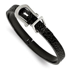 Stainless Steel Brushed and Textured Black IP-plated Hinged Bangle Bracelet for Women