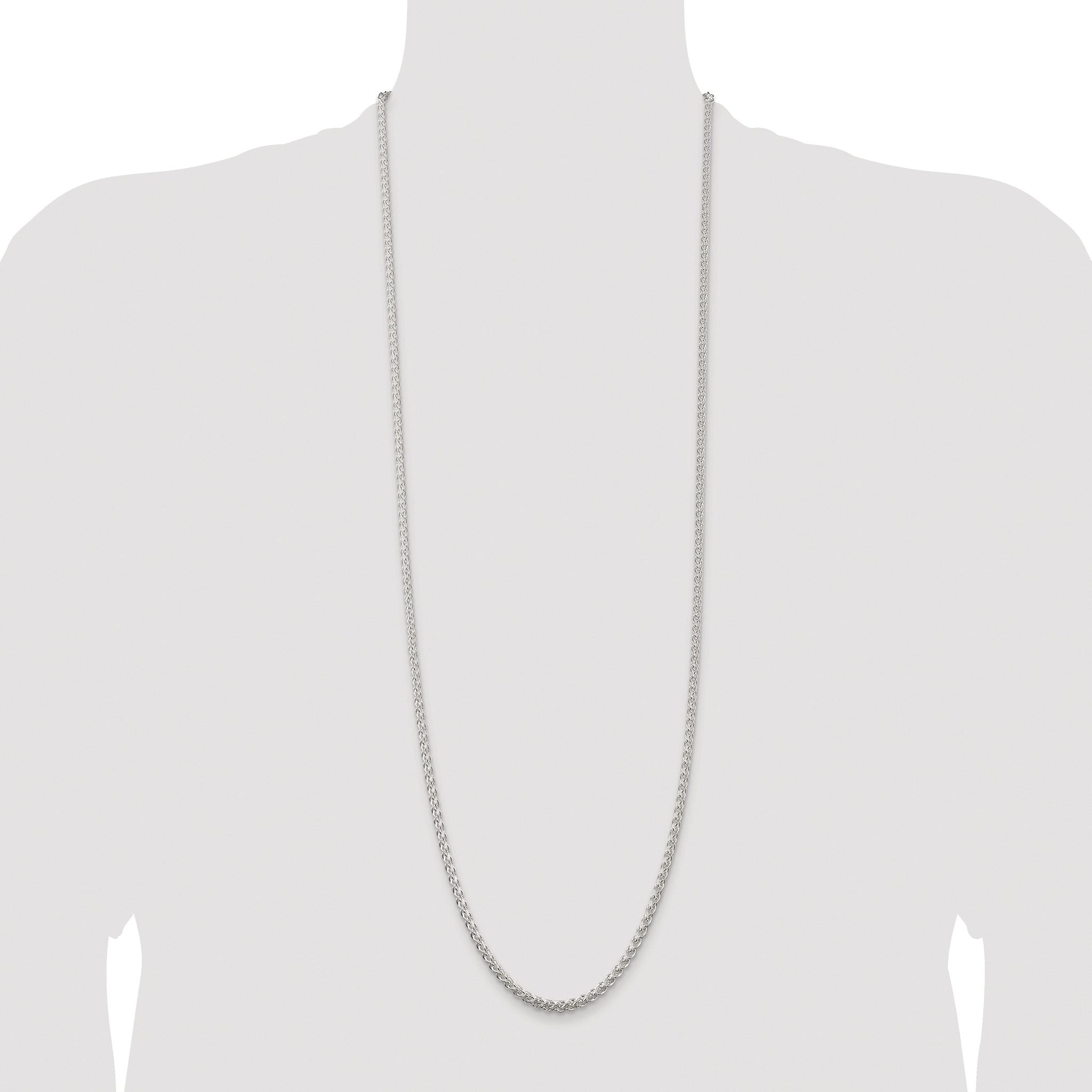 Sterling Silver Rhodium-plated 3mm Round Spiga Chain