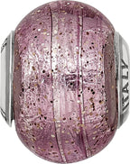 Sterling Silver 925 Pink Glitter Glass Bead with Polished Finish Elegant Charm