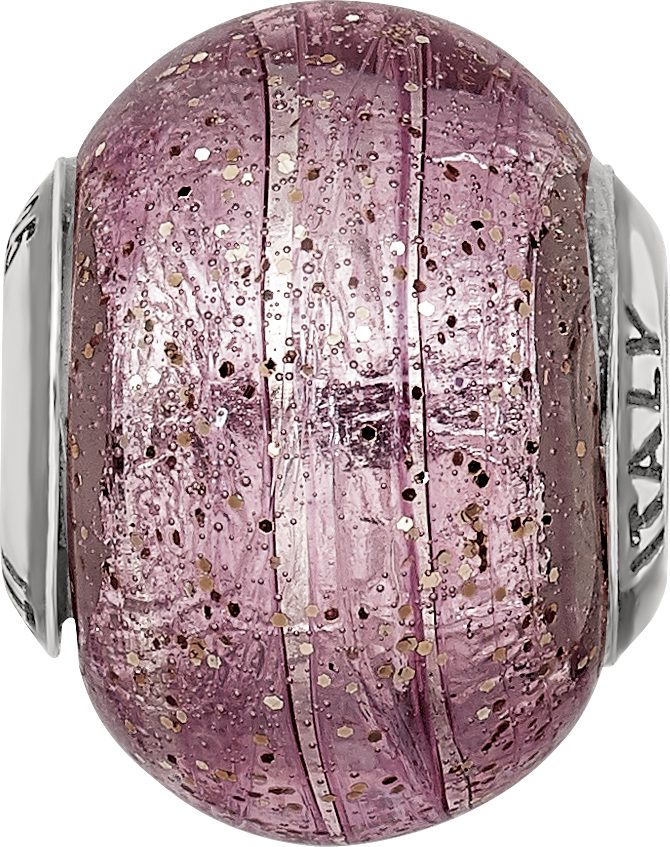 Sterling Silver 925 Pink Glitter Glass Bead with Polished Finish Elegant Charm