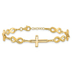 10K Polished Cross and Infinity Bracelet