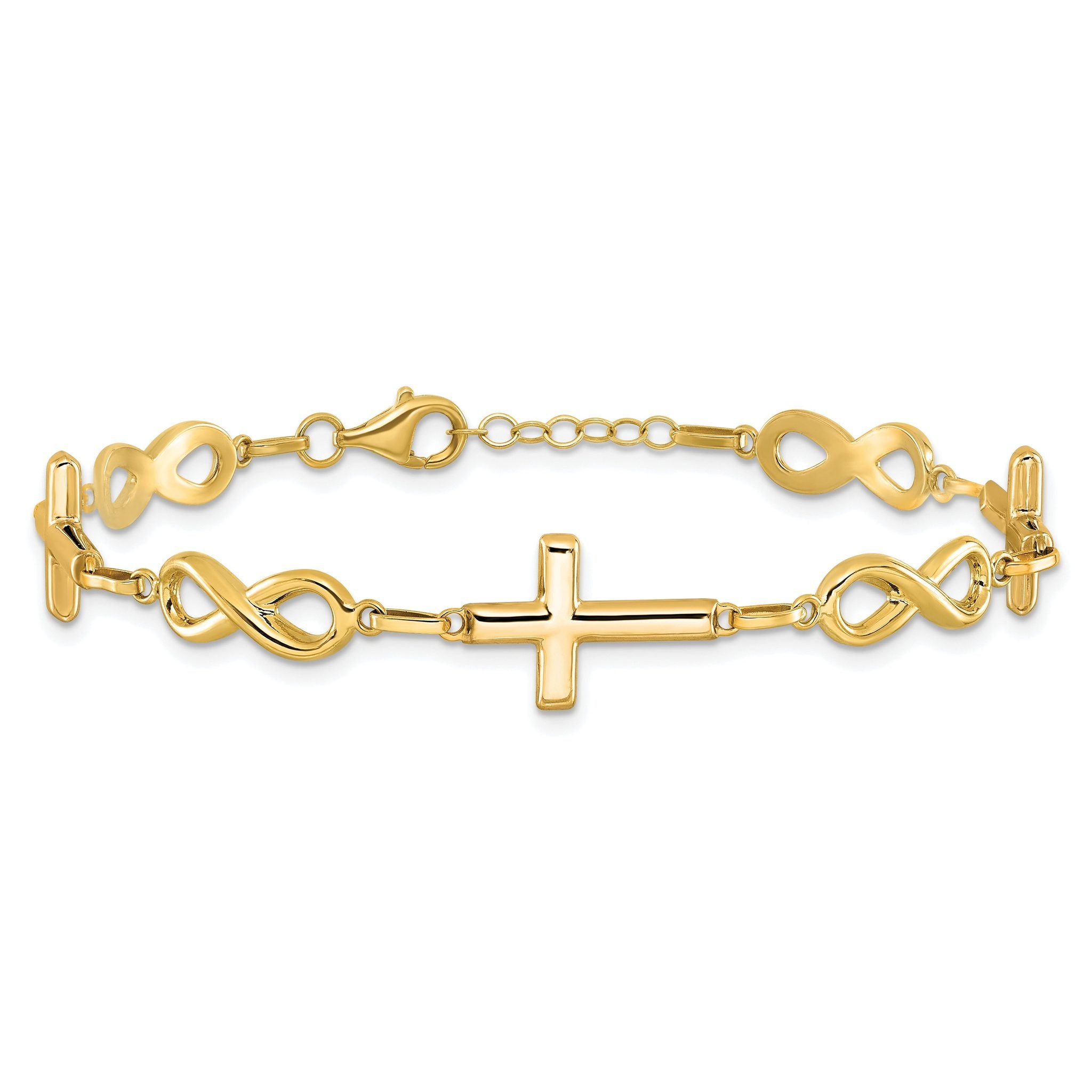 10K Polished Cross and Infinity Bracelet